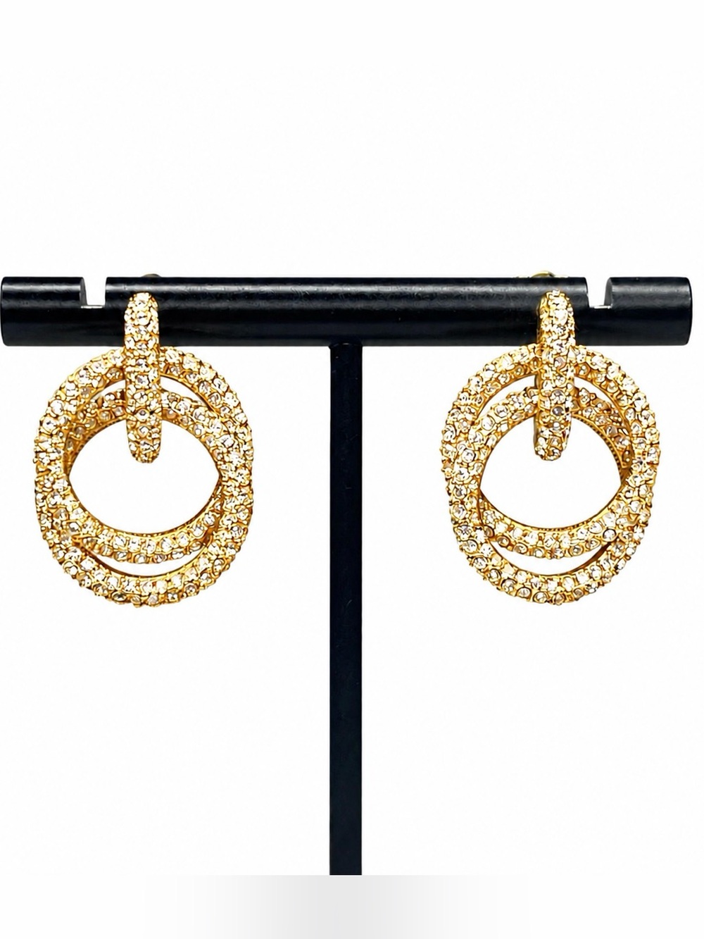 Nadri Gold Crystal Pavé Double Hoop Drop Earrings